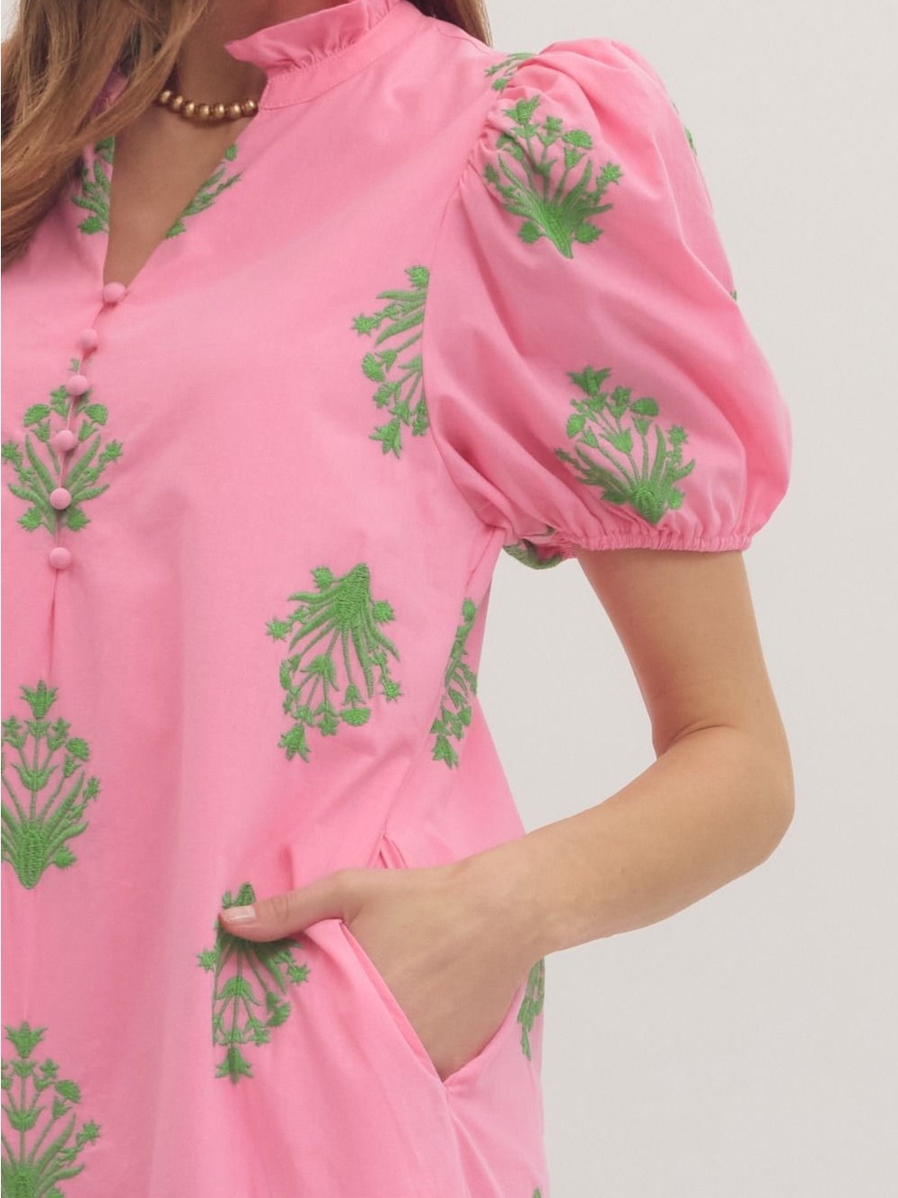ENTRO Pink Puff-Sleeve Floral Maxi Dress NWT - Picture 2 of 5